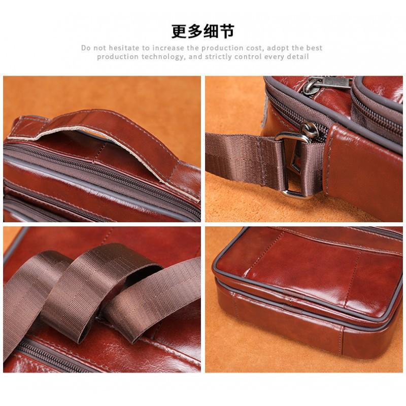Fashionable Luxurious Men's Leather Single Shoulder Small Toe Bag With Layered Cowhide Men European American Retro Crossbody