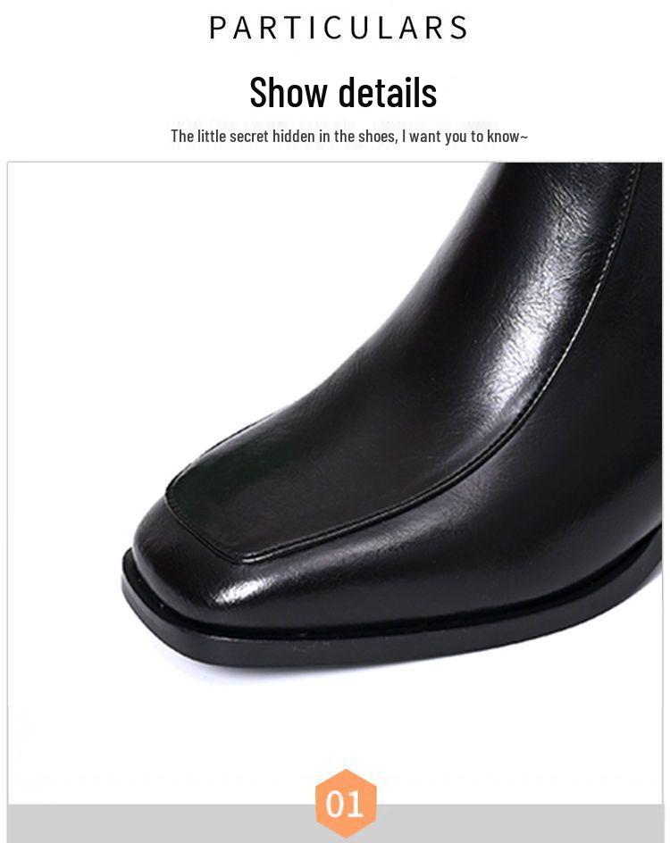 Damen Stiefeletten mit Blockabsatz - Herbst/Winter 2025, Leder, Plus Samt, Nude, Eckige Zehenpartie, Mittelhoher Absatz, Bequeme Passform.