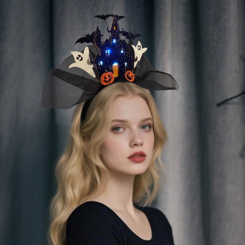 Light Up Haunted Castles Hairband Festival Hair Accessory For Night Event Halloween Costume Headwear for Children Adult