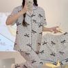 Premium Gray Polka Dot Bow Pajamas Women'S Casual Summer Short-Sleeved Three-Piece Set Loungewear
