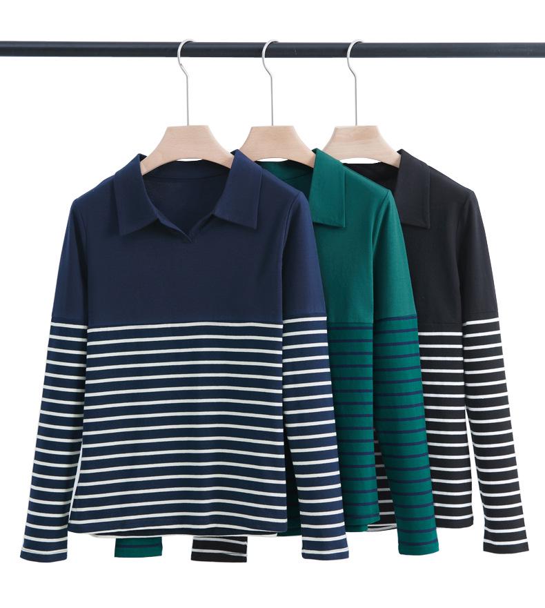 2025 Spring/Autumn Striped Cotton Slim-fit Lapel Polo T-shirt