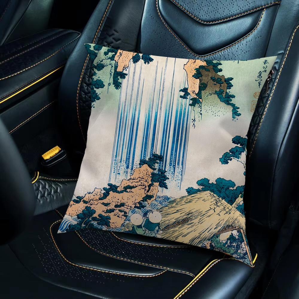 Katsushika H-Hokusai Waves Pillow Case For Car Sofa Decorative Home Double-sided Print Plush Square Throw Pillow Cushion Cover