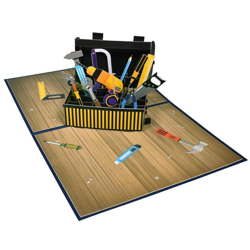 Birthday Card for Men Fathers Day Greeting Card 3D Tool Box Pop-Up Cards with Envelope Card Postcards Dad Grandfather