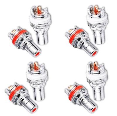 RCA Jacks with Rhodium-Plated Copper Internal Pins (Choose Your Quantity) for DIY Vacuum Tube Amplifiers (8 Pieces [4 Red, 4 White])