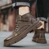 Leather Martin boots Men's outdoor thick-soled mid-top British leather shoes First layer cowhide boots High top trendy tooling leather boots