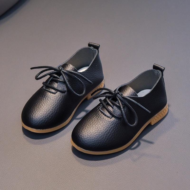 Spring New Low-Top Mary Jane Shoes for Kids, New British Style Lace-Up Flats, Student Black Leather Shoes