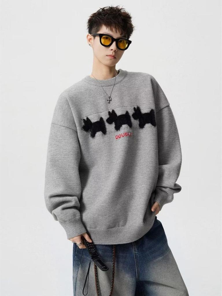 Men's Winter Cartoon Fleece Sweater - Round Neck, Loose Fit, Versatile for Casual Couples