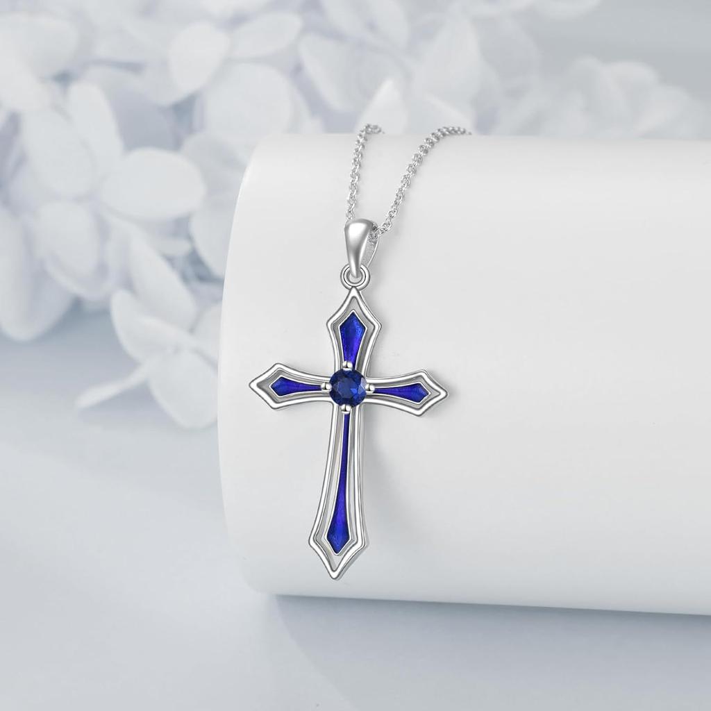 New European and American Cross Pendant Necklace, Simple and Fashionable Birthstone Necklace, Suitable
