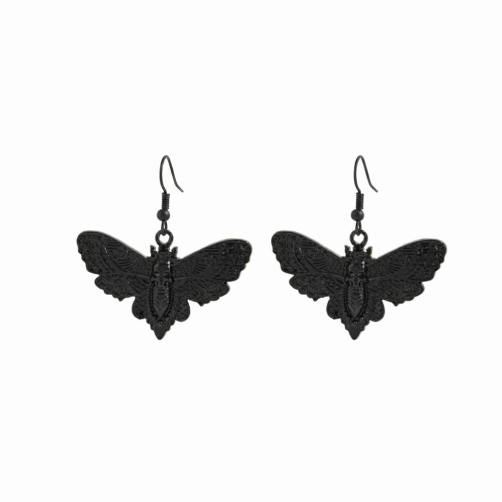 Butterfly Skull Moth Drop Earrings Lightweight Halloween Dangle Earrings  All-Season чёрный