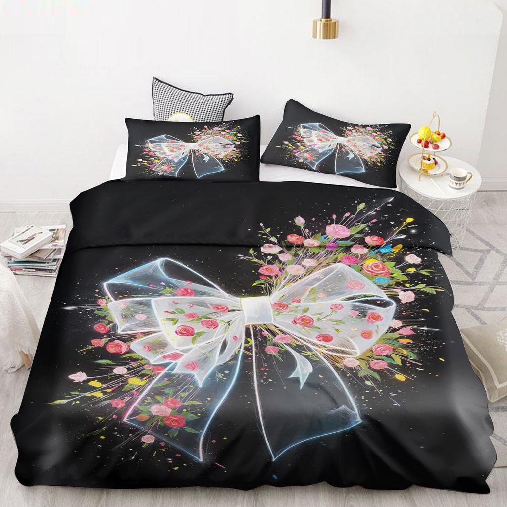 Schleife Bettbezug Set Bettdecke Bettwäsche 3D Kinderbettwäsche Set 3-teilig 1 Bettdeckenbezug King Size