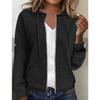 Womens Solid Color Hooded Zip Up Loose Long Sleeve Waffle Knit Sweatshirt
