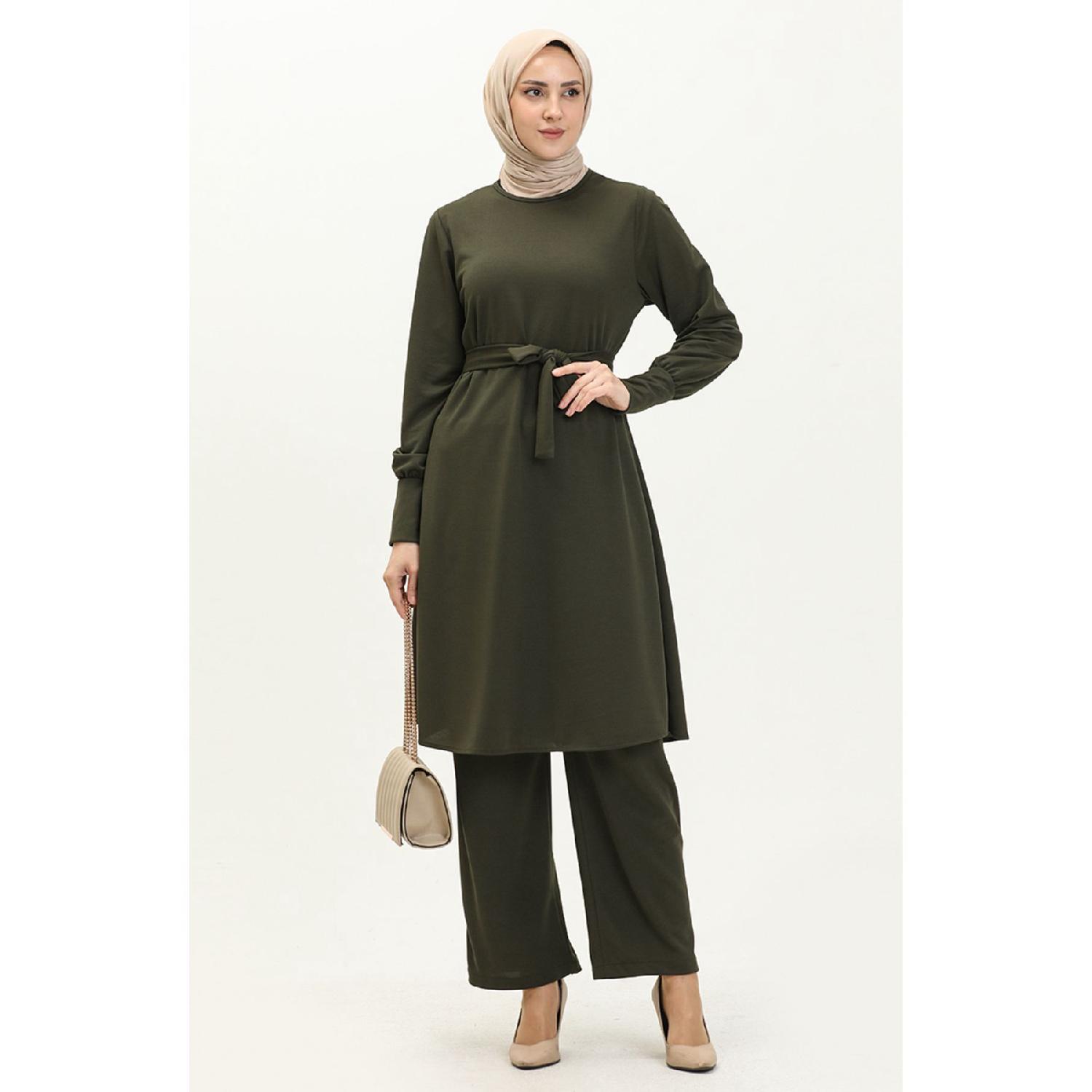

Брючный Костюм Belted Туника Двойной 0690-07 Хаки 38 зелёный
