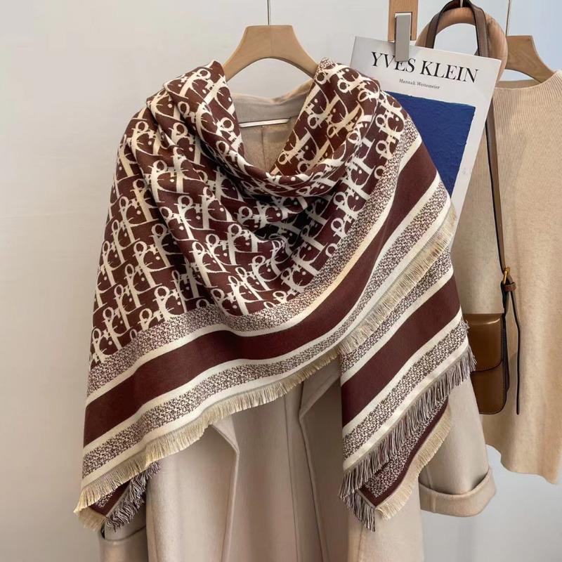 Winter New Imitation Cashmere Scarf High-end Women's Warm Square Scarf Red Cashew Jacquard Cape Shawl
