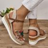 Übergröße Plateau-Sandalen Damen Runde Zehenpartie Offene Zehenpartie Ein Riemen mit Schnalle Klare Edelsteine Hanfgewebt Strand-Sandalen