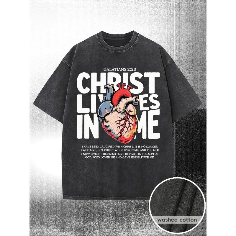 European sizes Men s T-Shirt, This T-Shirt Features Religious Text with a Heart Graphic, Perfect for Christian Faith Expression S чёрный