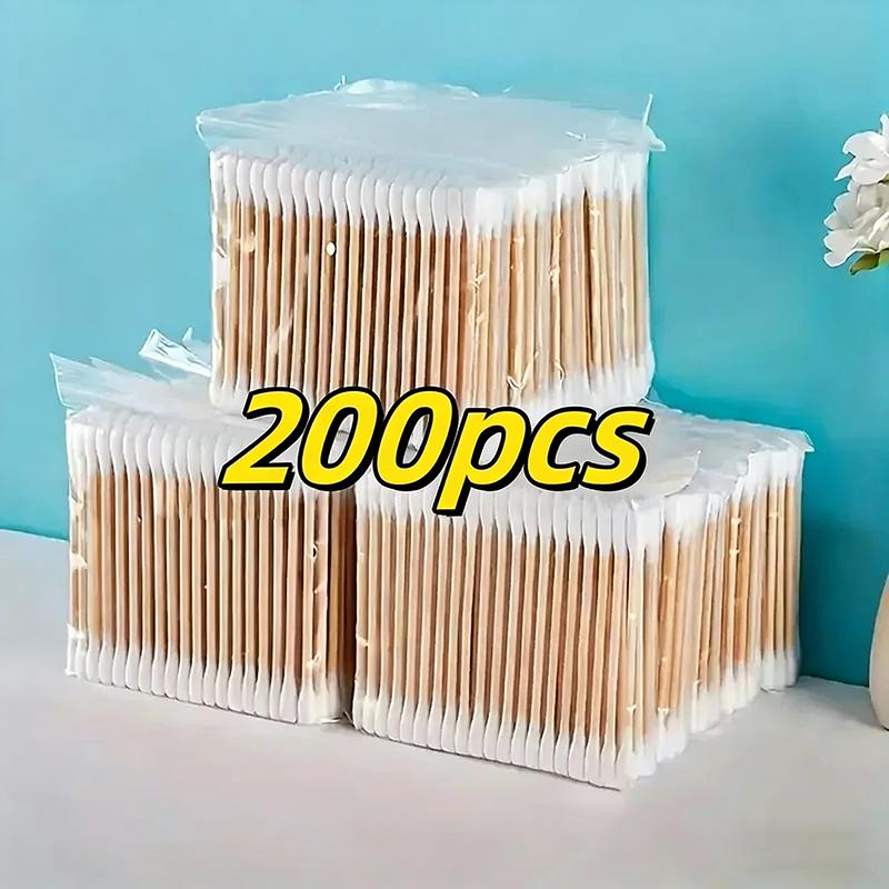 

200/300pcs Disposable Ear Cleaning Cotton Swab Lip Tint Bamboo Double-Ended Cotton Swabs - Gentle for Ears & Makeup Unscented