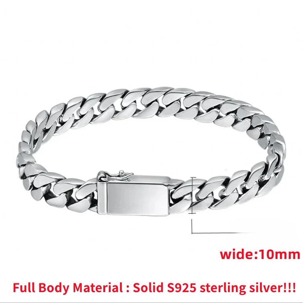 100% S925 Sterling Silver Bracelet 8MM Punk S925 Silver Jewelry Never Fade Carry Certificate Men Women Jewelry Gifts