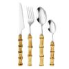 Umweltfreundliches Besteckset mit Bambusgriff: Edelstahl Dessertlöffel, Gabel, Teelöffel und Steakmesser mit Bambusgelenk-Design