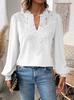 Women V Neck Lace Solid Long Sleeve Casual T Shirt