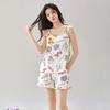 Women's Summer Cotton-Feel Pajama Set: Sexy Camisole and Shorts with Built-in Bra