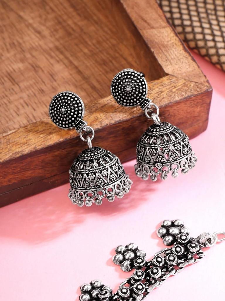 Traditionelles oxidiertes Silber Kohlapuri Schmuck Choker Halsketten Set für Damen