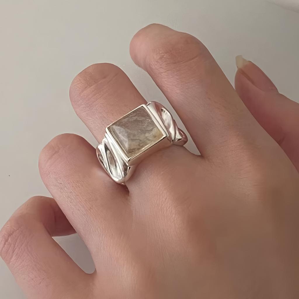 PANJBJ 925 Silver Geometry Crystal Ring For Women Ellipse Exaggerated Punk Water Drop Open Jewelry Gift