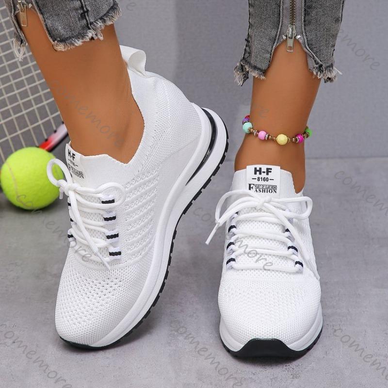 Fashion Comemore Inner Height Women's Shoes Spring Autumn New Mesh Breathable Platform Sneakers Casual Lace Up White Vulcanize Shoes