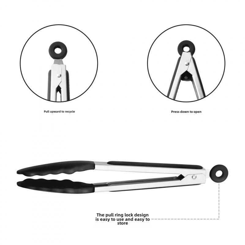 Stainless steel silicone food tongs tool, thickened heat-resistant kitchenware, barbecue tongs, grilled steak food tongs,