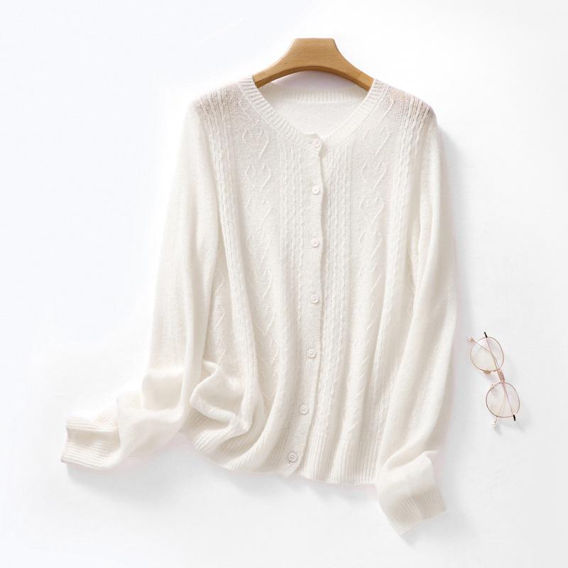 Women's Loose Cable Knit Cardigan - Thin Velvet Wool Sweater