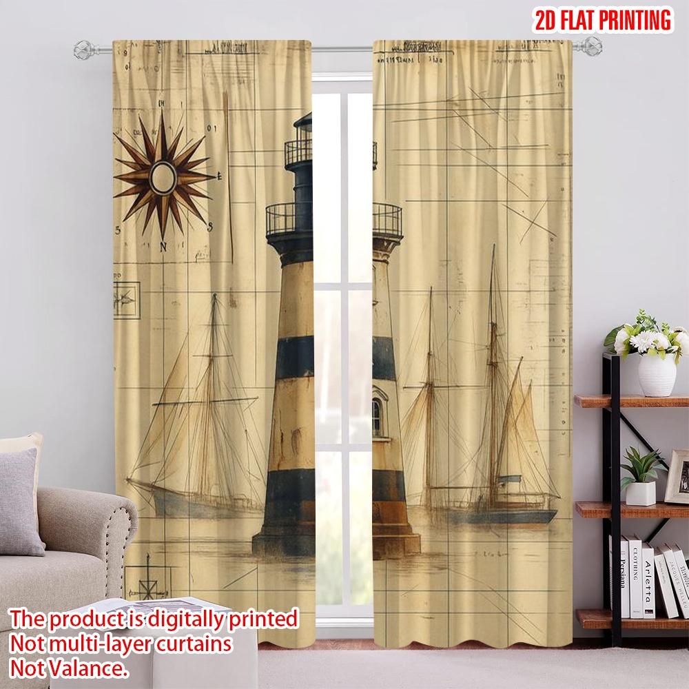 

2pcs,2D plane printing Popular Curtains Nautical Compass Polyester Fabric (without rod) Festive Perfect for Living Room, 52.50 × 116.00 cm 2 pcs