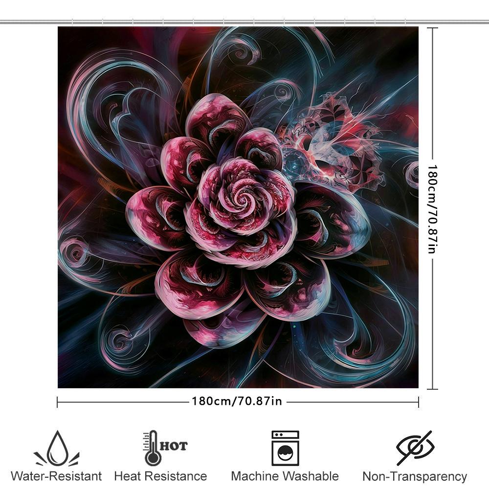 Luxury Floral Printed Shower Curtain Black Pink Blue Swirl Pattern Decorative Water Repellent Polyester Bath Rug Liner Set For B
