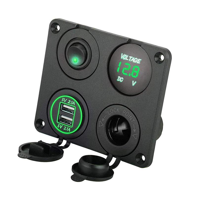 

Автомобильное зарядное устройство 4 в 1, двойной сабвуфер и вольтметр 4,2 А, 12 В, прикуриватель и светодиодный выключатель, подходит для лодки, автофургона, грузовика зелёный