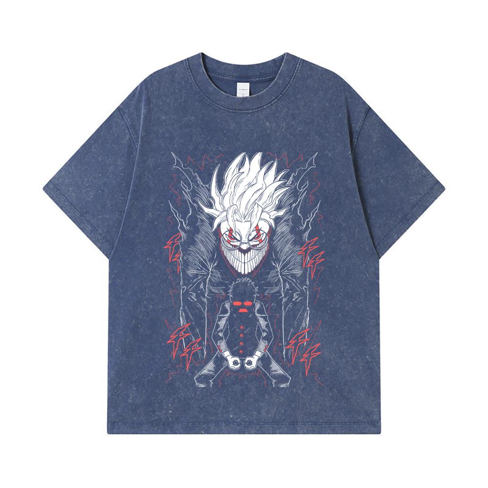 

275 GSM Washed T-shirts 100% Cotton Dandadan V23 Okarun Print Unisex Heavy Cotton T Shirt 2XL королівський синій колір