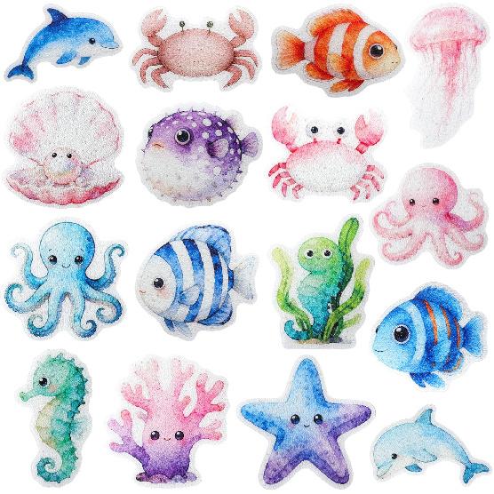 32 Pcs Cute Non Slip Bathtub Stickers for Shower Colorful Bathroom Anti Slip Shower Stickers Floor Applique Adhesive Decals with Scraper for Bathtub моря