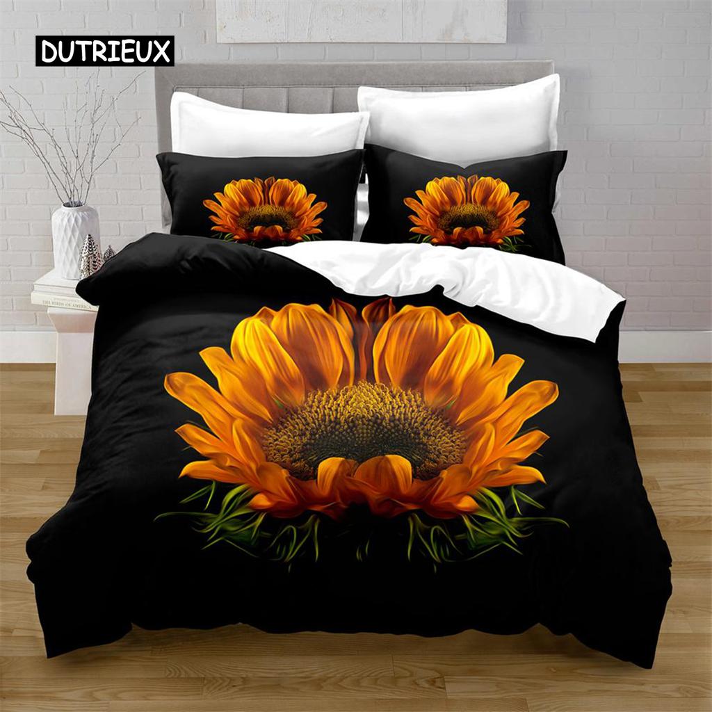 Sunflower Duvet Cover Set Yellow Flowers Lush Sunflowers In The Field Bedding Set Microfiber Botanical Floral Print Quilt Cover