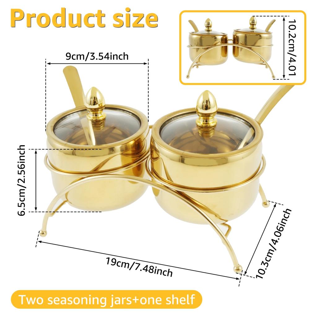 Stainless Steel Sugar Bowl Set with Clear Glass Lid Bracket Rustproof Seasoning Box Reusable Smooth Condiment Pots for Salt