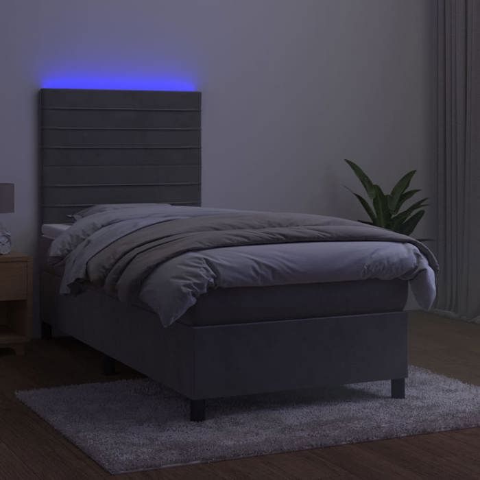 Exclusive House - LED Bed Slat Base Mattress Light Gray 90x200cm Velvet