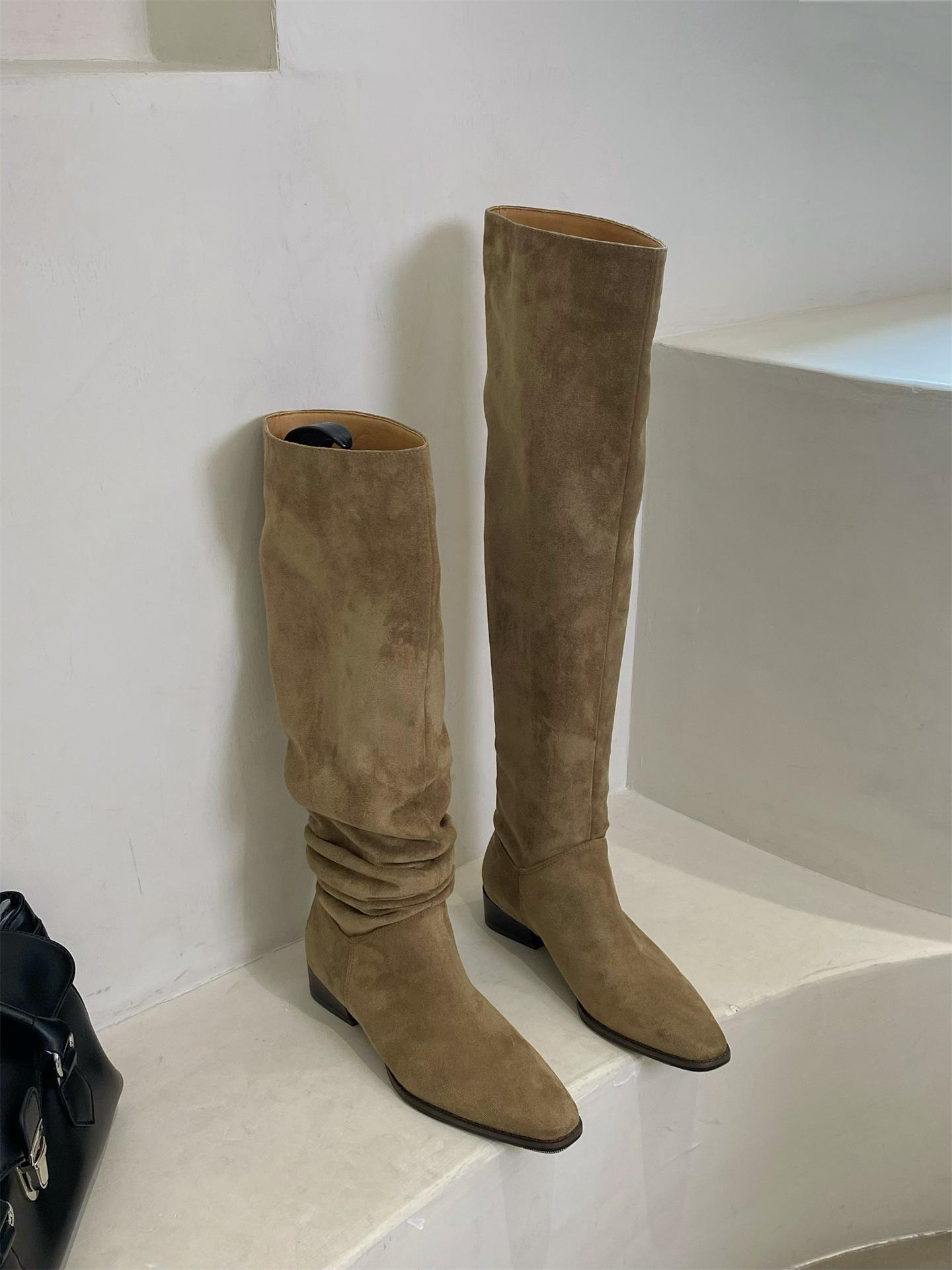 

Coarse Heel Suede Over Knee Boots Pile Boots Women s Shoes 2025 Fall/Winter Khaki Skinny Boots Knight Boots 40 хаки