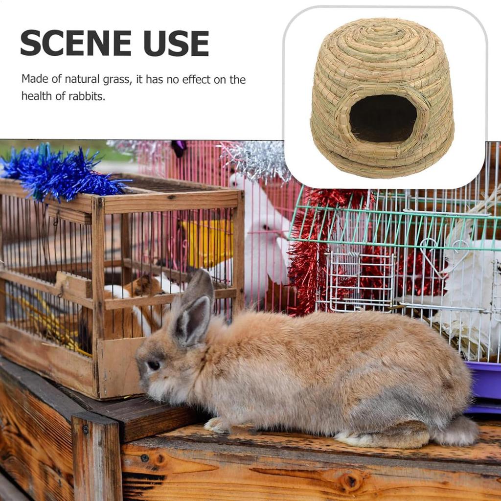 Bunny Grass House Nest Hand-Woven Breathable Indoor Bunny House For Pet Hamster Chicken Home Cats Outdoor Small Animal
