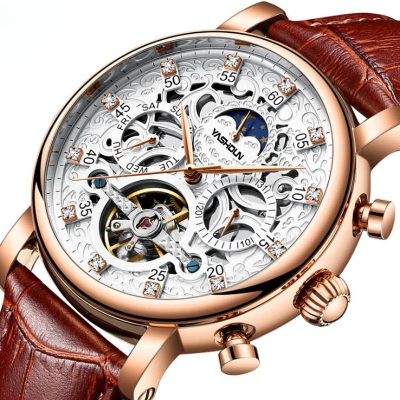 

Механические часы для мужчин Полностью полые механические часы для полностью автоматических водонепроницаемых и светящихся атмосферных модных часов для мужчин