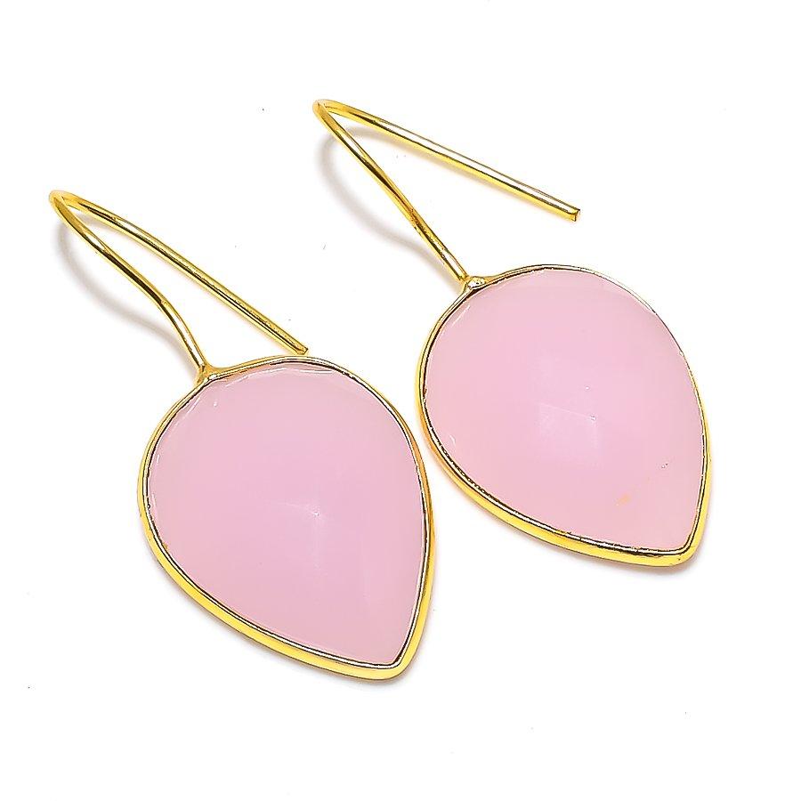 Pink Chalcedony Gemstone 925 Solid Sterling Silver Jewelry Earring 1.58" GK-5844