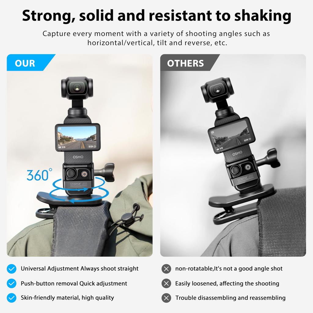 Für OSMO Pocket 3 360° Rotation Rucksack-Clip-Halterung Schultergurt Zubehör für DJI Pocket 3/OSMO Pocket/Action-Kameras
