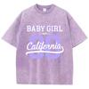 Street Womens Acid Wash T-Shirts 90 California Letter Printing Tees Oversize Crewneck Cotton Short Sleeve Summer Clothes