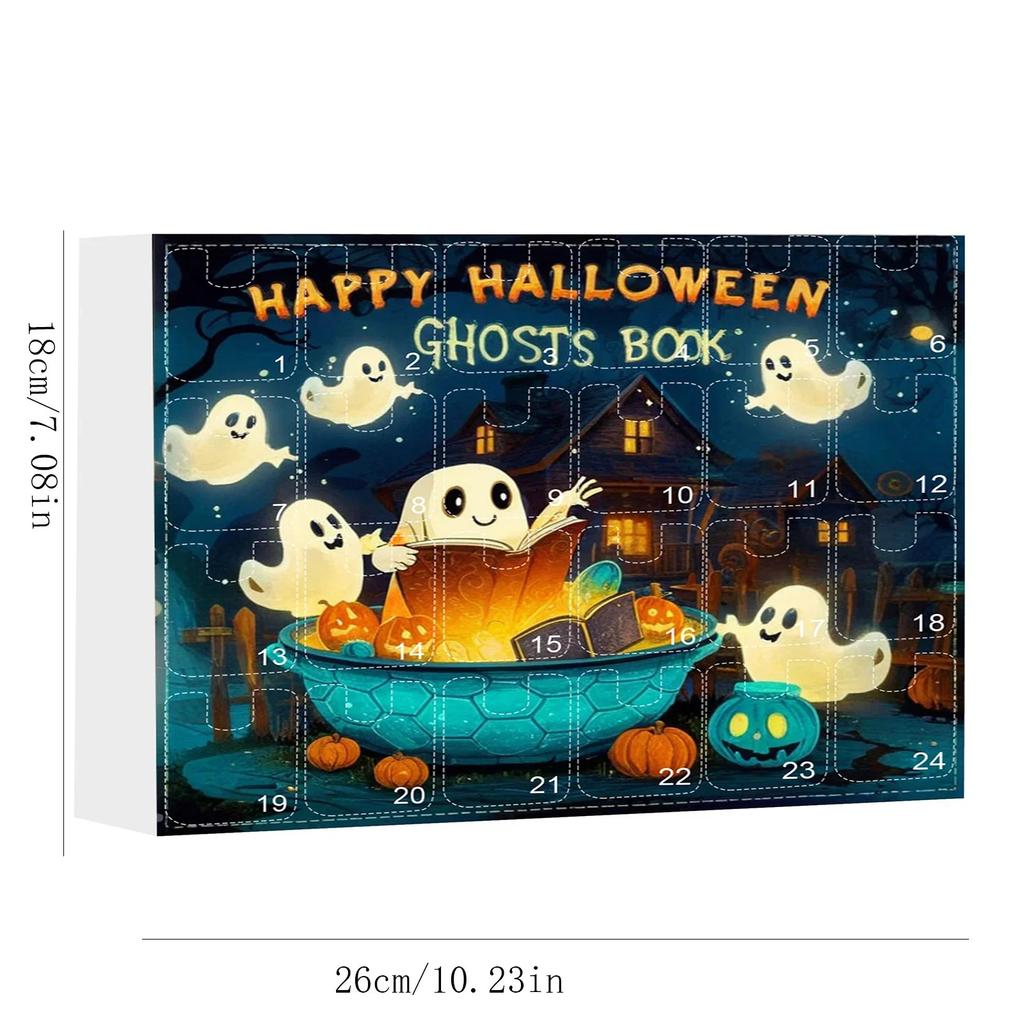 Lesender Geist Acryl Flachanhänger Set Halloween Dekorationen 24 Stile Geist Lesen 2D Ornament 24-Tage Countdown Sammlerstück