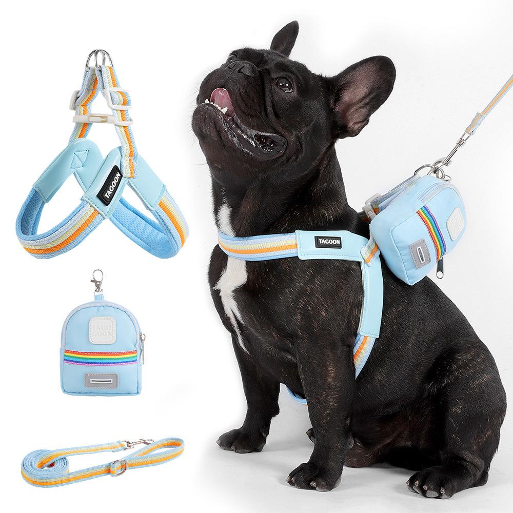 Puppy chest back leash Small and medium-sized dog V-shaped rainbow chest back set Adjustable soft pet dog supplies