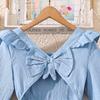 Girl Clothing 2026 Spring Autumn New Fairy Long Sleeve Chic Bow Mid-Length Blue Dress