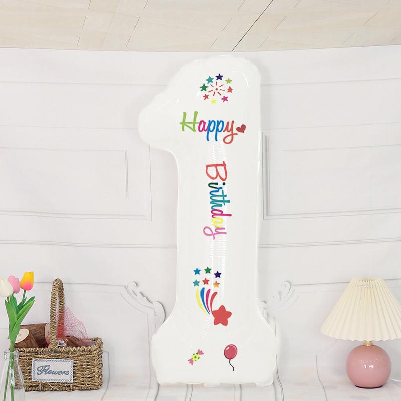 White Outdoor Baby's First Birthday Number Balloons - Children’s Photo Prop and Birthday Decoration Scene