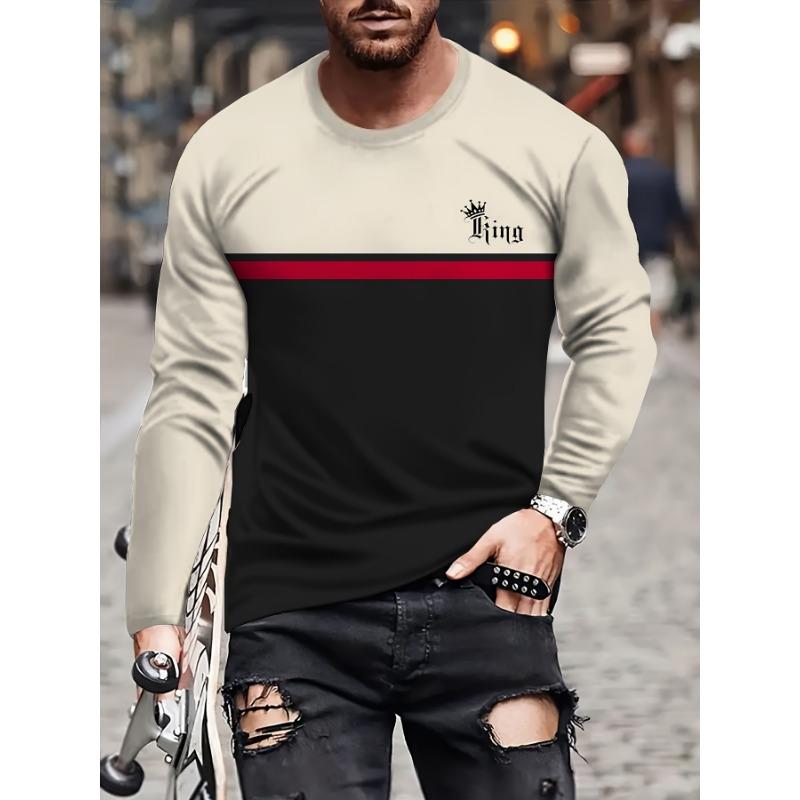 

Винтажная мужская футболка с длинным рукавом, лоскутная, футболки, топы, клетчатая футболка для мужчин, 3D, в полоску, с принтом, одежда оверсайз, уличная одежда 5XL