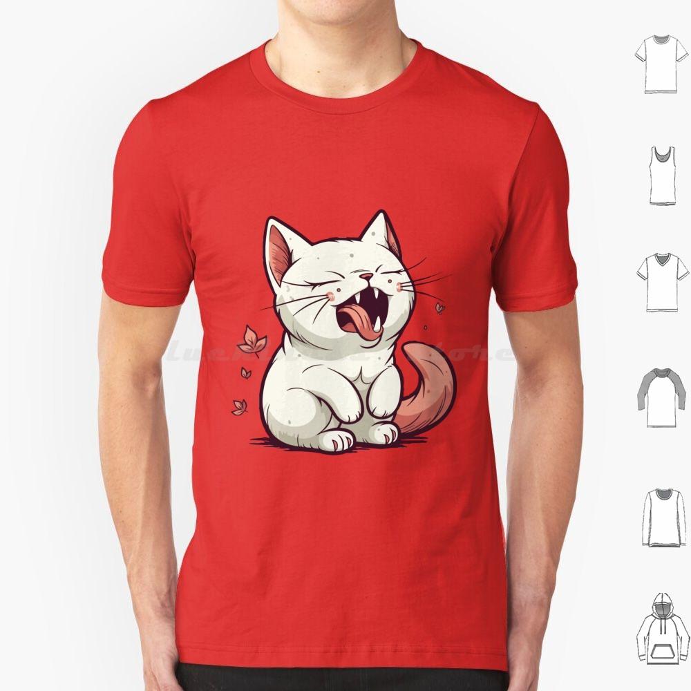 Aaahhhhh Gähnende Katze T-Shirt 6XL Baumwolle Cooles T-Shirt Niedliche Katzenillustration Cartoon-Katzen-Design Miauzende Katze Kunst Verspielte Katze