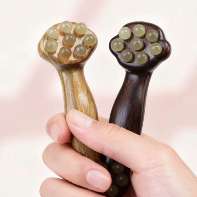 Double Ended Facial Fascia Lifting Tool With 11 Brass Gold Bead Sandalwood Cheek Eyes Beauty Massage Gua Sha Stick Point Relax